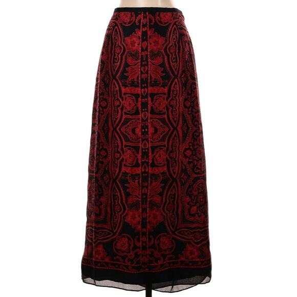 100% Silk Gothic Black and Red Damask Brocade Jacquard Maxi Skirt - Picture 1 of 5